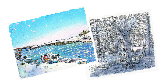 ペンスケッチ イイダナオミ 水彩画 イラストスケッチ 展 北海道 札幌 小樽 ニセコ 屈斜路湖 旅